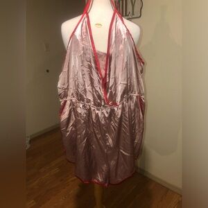 NWOT 5X No Brand Pink with Red Trim Silky Shorts Sleep Romper